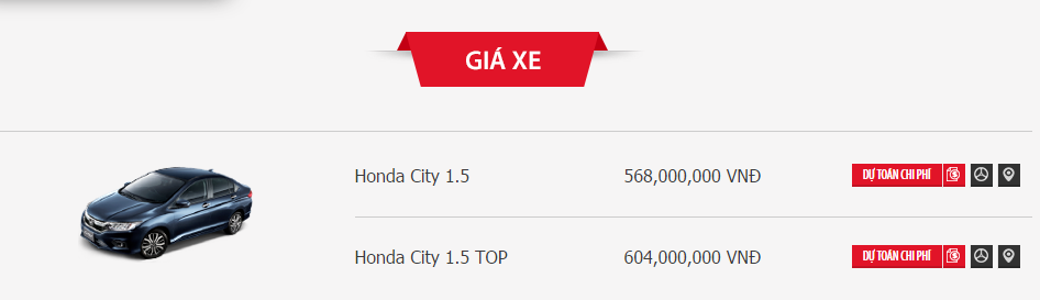 gia xe honda city 2017 model 2018